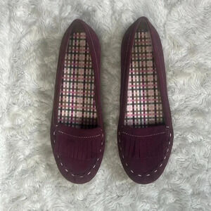 Lands End faux suede purple/burgundy‎ moccasin flats women’s size 8